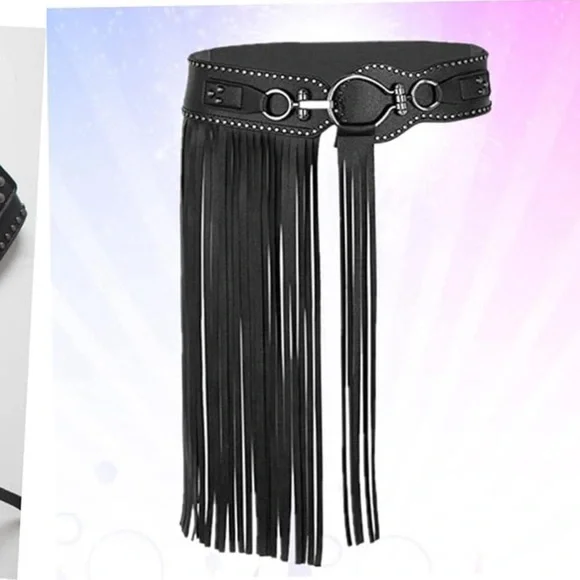 Leather waist chain fringe belt - Picture 3 of 5